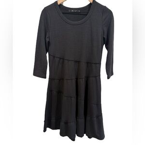 Neesha Black Tiered Knee-length Dress 3/4 Sleeves Sz M